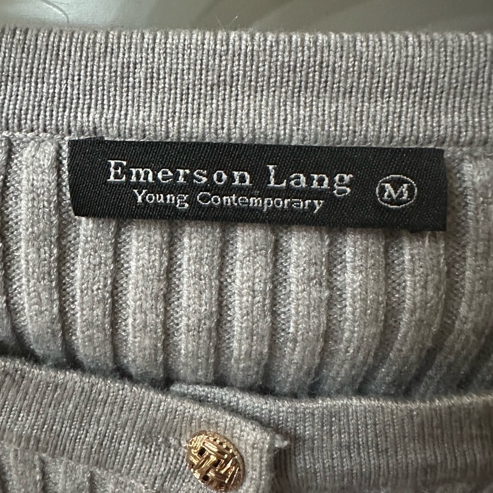 Emerson Lang Y2K Style Gold Button Down Ribbed Knit Cardigan Gray Size Medium - Picture 4 of 7